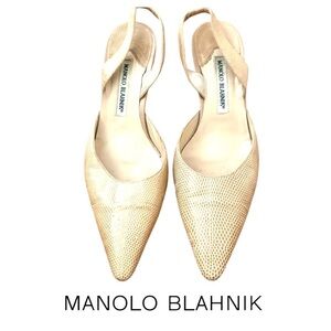 Manolo Blahnik Beige / Blush Singback Snakeskin Heels 38.5